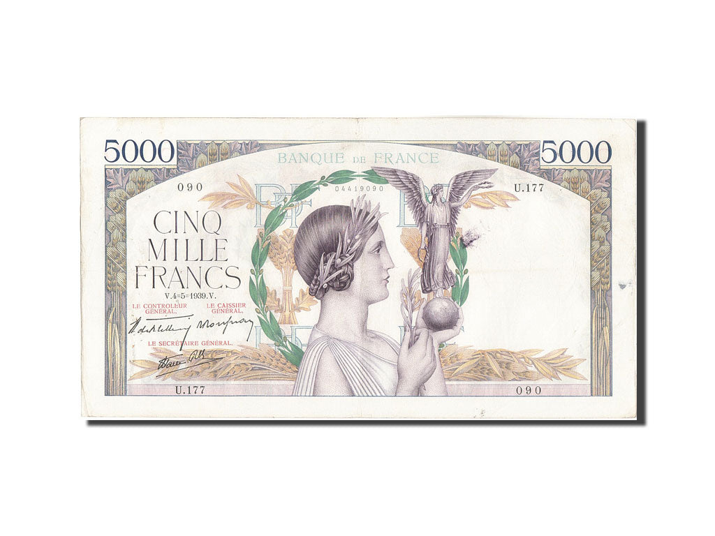 Billet, France, 5000 Francs, 5 000 F 1934-1944 ''Victoire'', 1939, 1939-05-04
