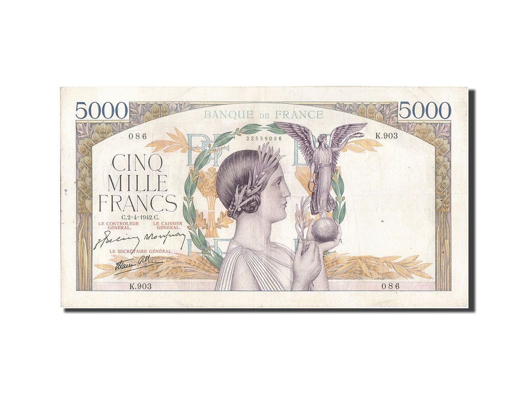 Biljet, Frankrijk, 5000 Francs, 5 000 F 1934-1944 ''Victoire'', 1942