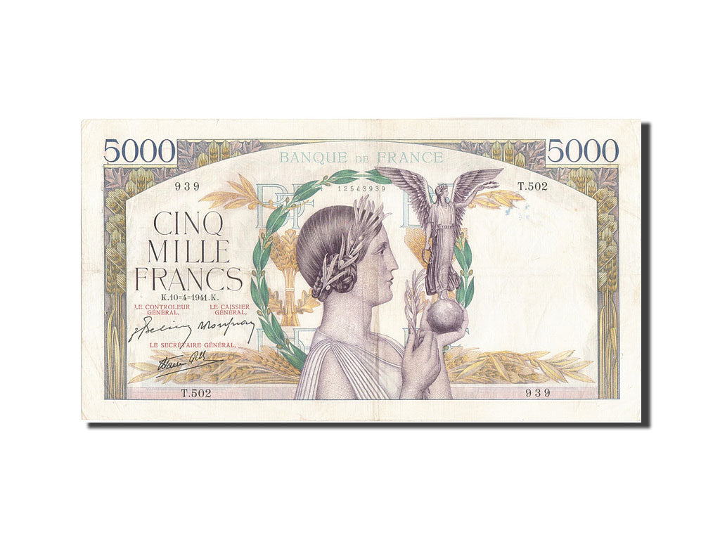 Biljet, Frankrijk, 5000 Francs, 5 000 F 1934-1944 ''Victoire'', 1941