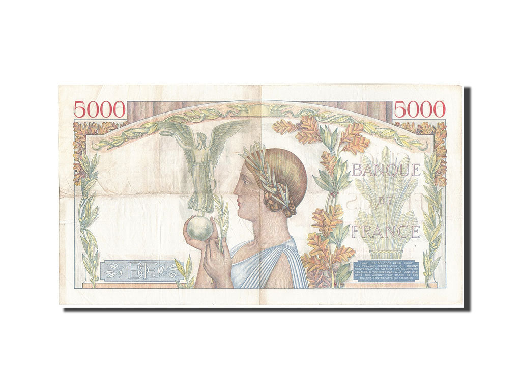 Geldschein, Frankreich, 5000 Francs, 5 000 F 1934-1944 ''Victoire'', 1939