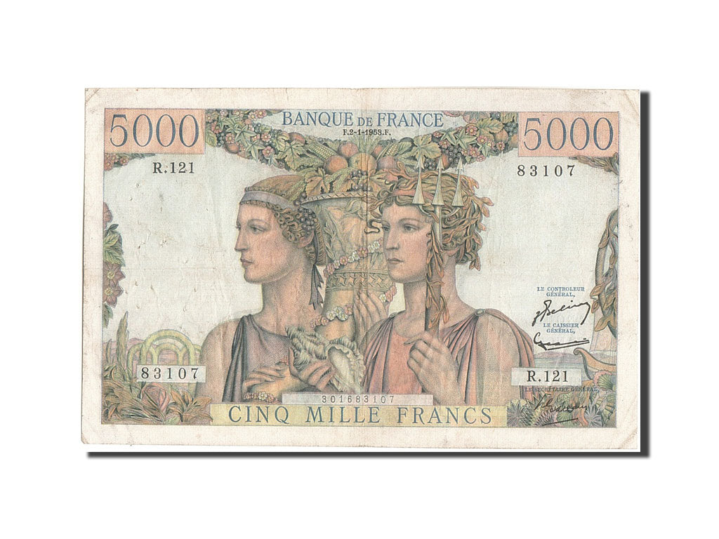 France, 5000 Francs, 5 000 F 1949-1957 ''Terre et Mer'', 1953, KM:131c, 1953-...