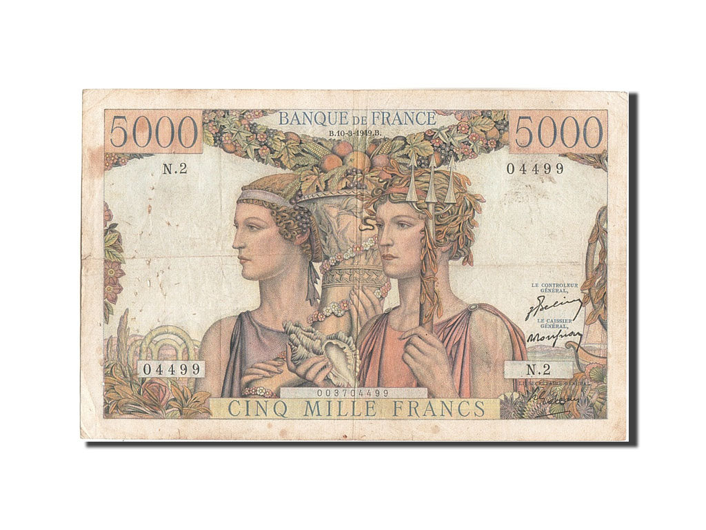 France, 5000 Francs, 5 000 F 1949-1957 ''Terre et Mer'', 1949, KM:131a, 1949-...