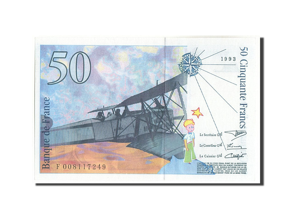 France, 50 Francs, 50 F 1992-1999 ''St Exupéry'', 1993, 1993, KM:157b, SPL,...