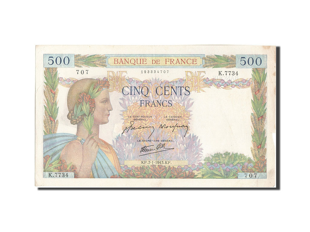 Banconote, Francia, 500 Francs, 500 F 1940-1944 ''La Paix'', 1943, 1943-01-07
