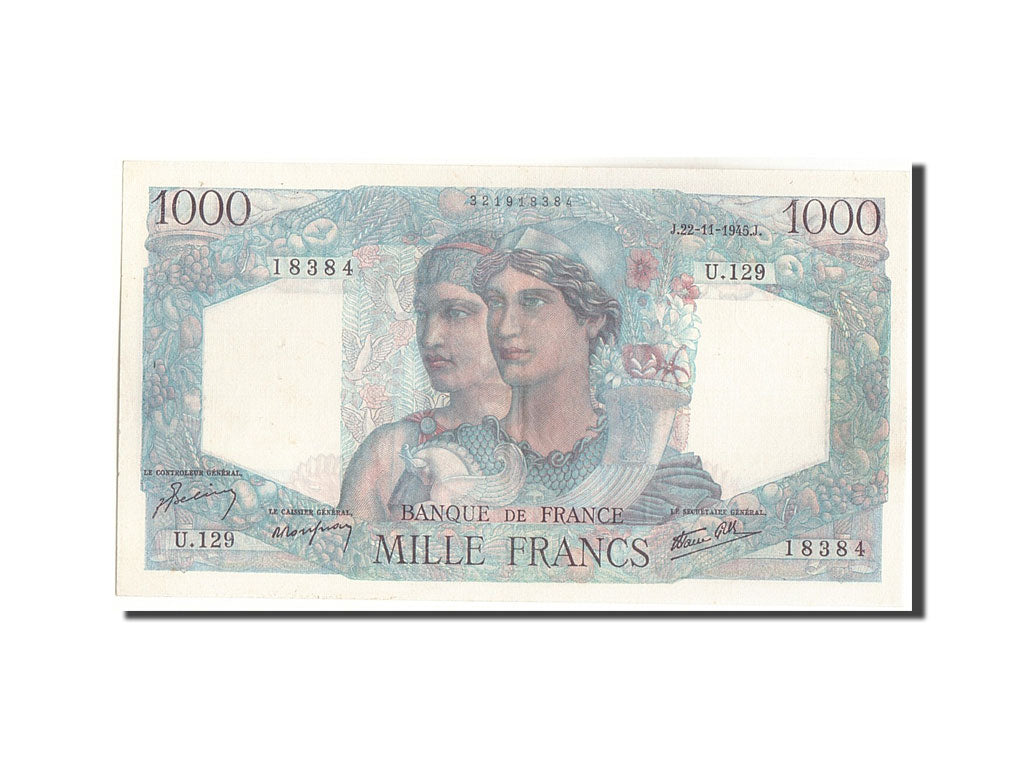 Frankreich, 1000 Francs, 1 000 F 1945-1950 ''Minerve et Hercule'', 1945, KM:1...