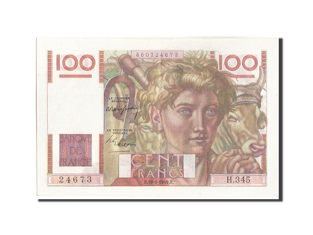 Billete, Francia, 100 Francs, 100 F 1945-1954 ''Jeune Paysan'', 1949