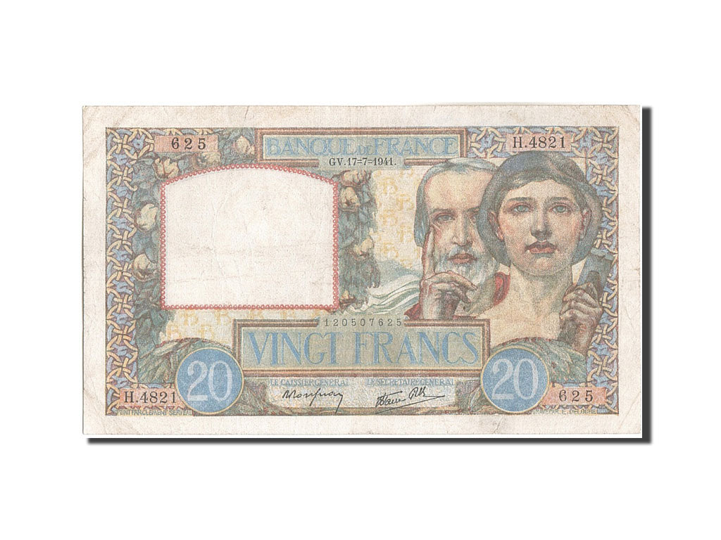 Frankreich, 20 Francs, 20 F 1939-1942 ''Science et Travail'', 1941, KM:92b, 1...