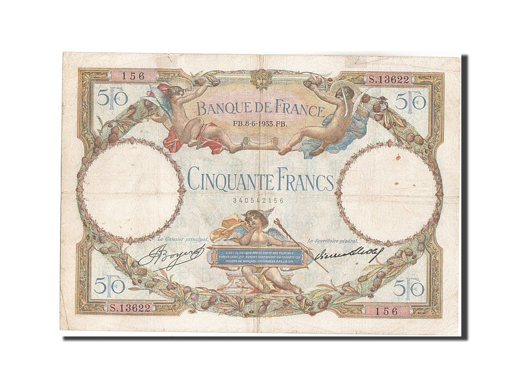 France, 50 Francs, 50 F 1927-1934 ''Luc Olivier Merson'', 1933, KM:80b, 1933-...