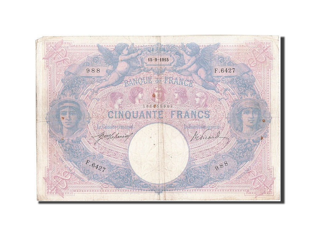 France, 50 Francs, 50 F 1889-1927 ''Bleu et Rose'', 1915, 1915-09-15, KM:64e,...