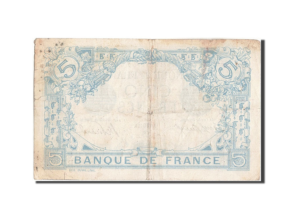 France, 5 Francs, 5 F 1912-1917 ''Bleu'', 1912, 1912-08-09, KM:70, TB, Fayett...