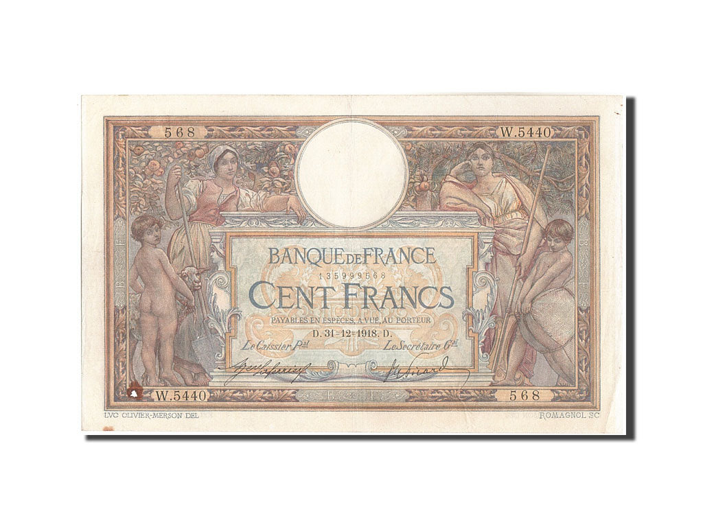 Billet, France, 100 Francs, 100 F 1908-1939 ''Luc Olivier Merson'', 1918