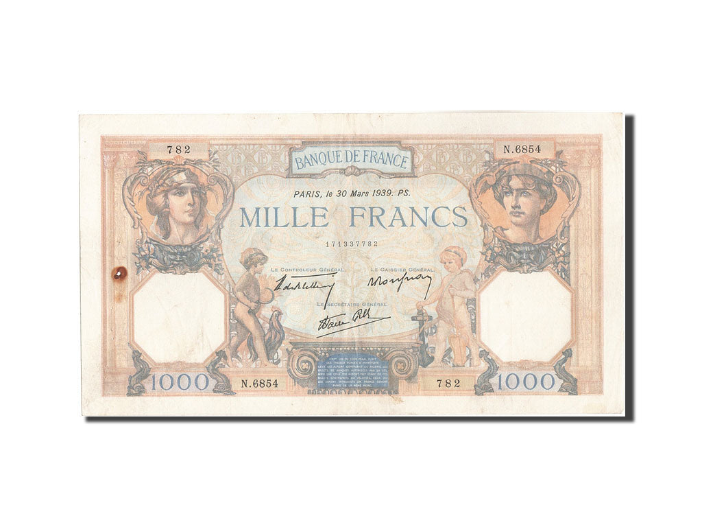 Francia, 1000 Francs, 1 000 F 1927-1940 ''Cérès et Mercure'', 1939, KM:90c,...