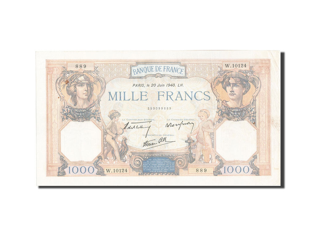 France, 1000 Francs, 1 000 F 1927-1940 ''Cérès et Mercure'', 1940, KM:90c,...