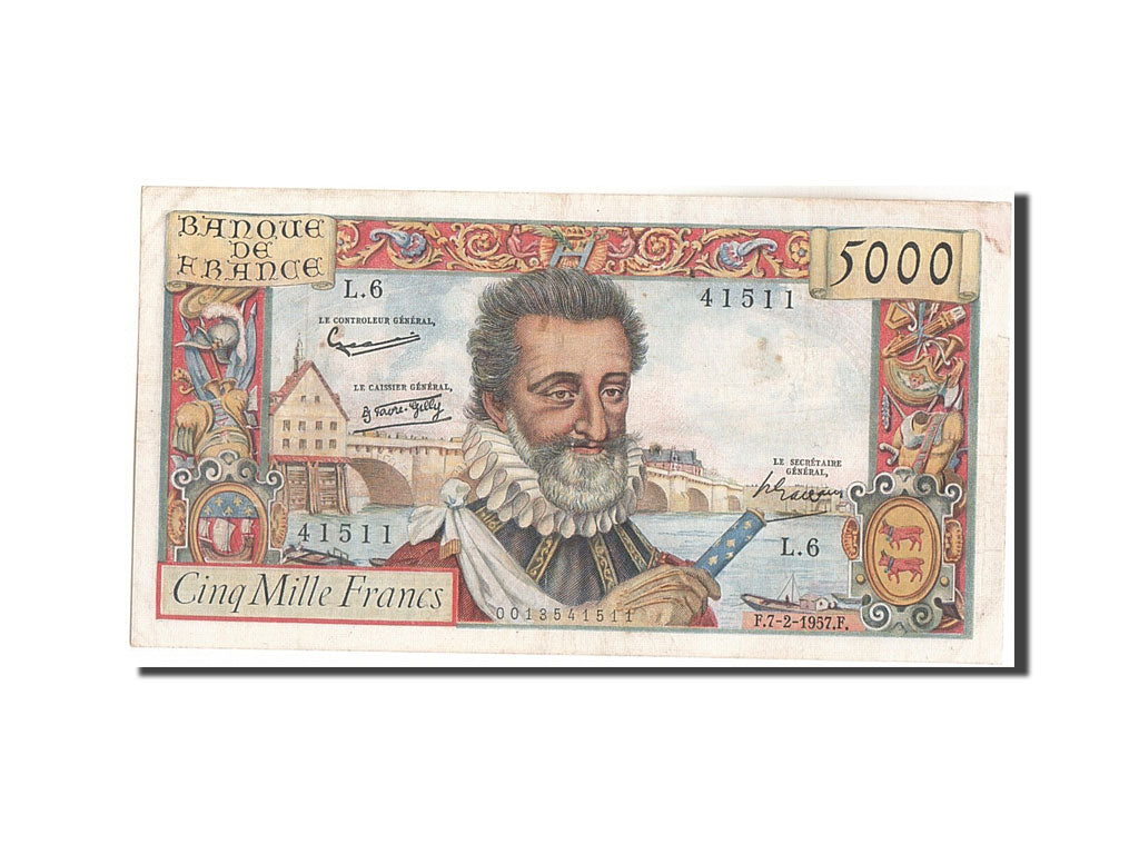 Banknote, France, 5000 Francs, 5 000 F 1957-1958 ''Henri IV'', 1957, 1957-02-07