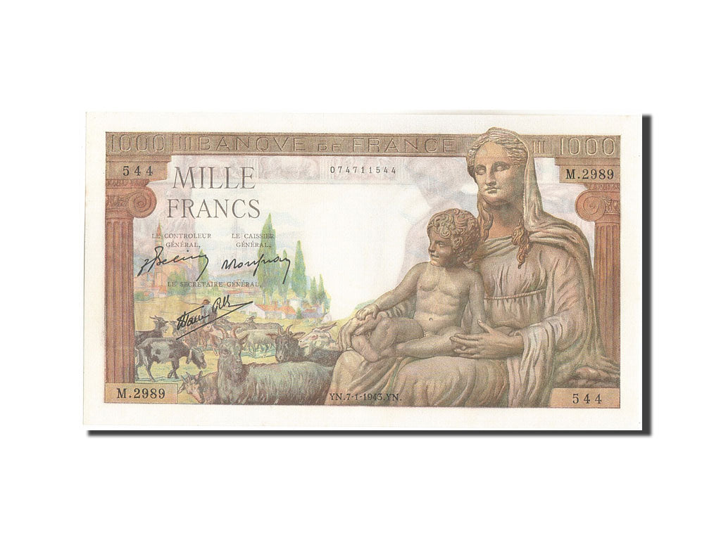 Banknote, France, 1000 Francs, 1 000 F 1942-1943 ''Déesse Déméter'', 1943
