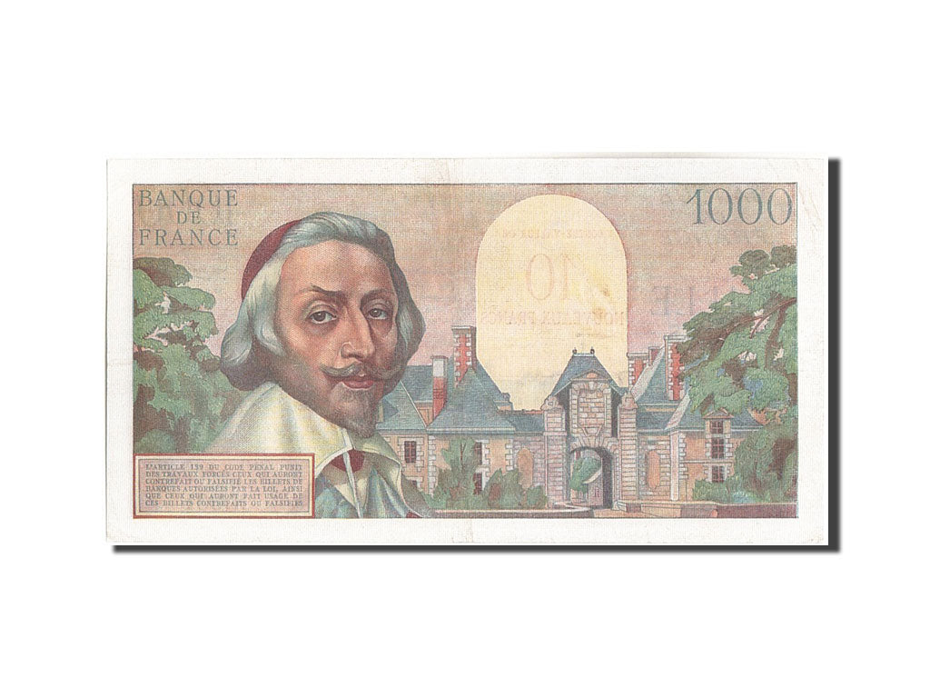 Banknote, France, 10 Nouveaux Francs on 1000 Francs, 1955-1959 Overprinted with