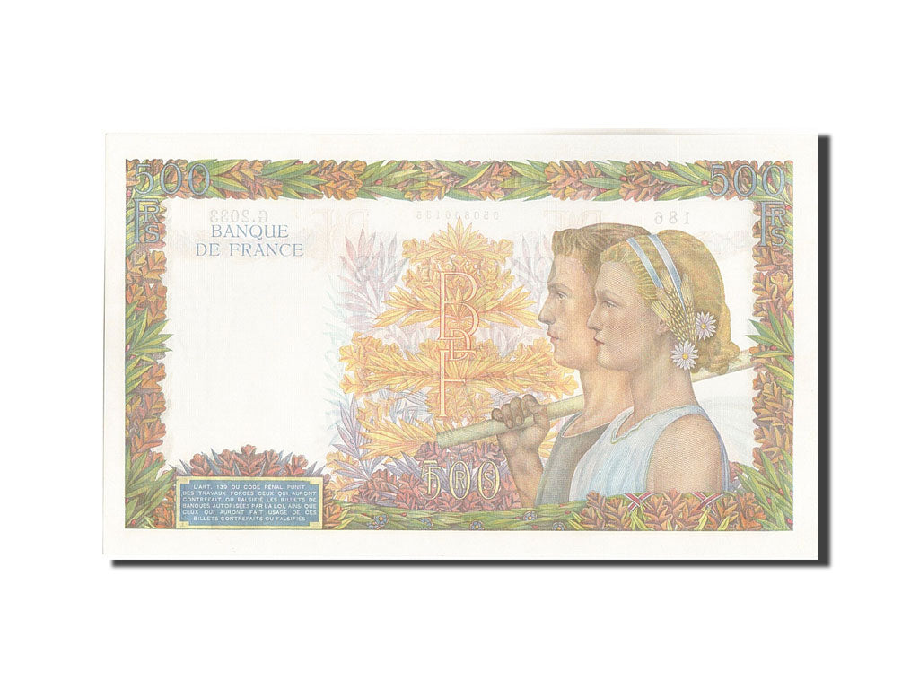 France, 500 Francs, 500 F 1940-1944 ''La Paix'', 1941, KM:95a, 1941-01-16, UN...
