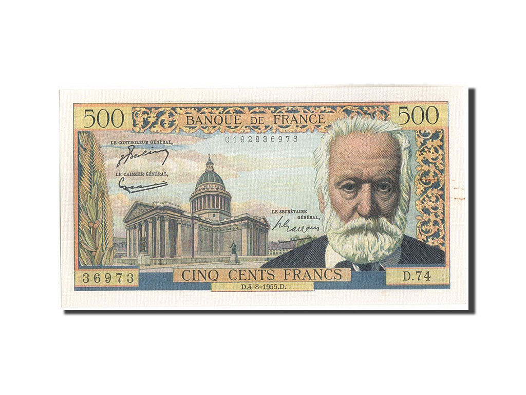 Banknote, France, 500 Francs, 500 F 1954-1958 ''Victor Hugo'', 1955, 1955-08-04