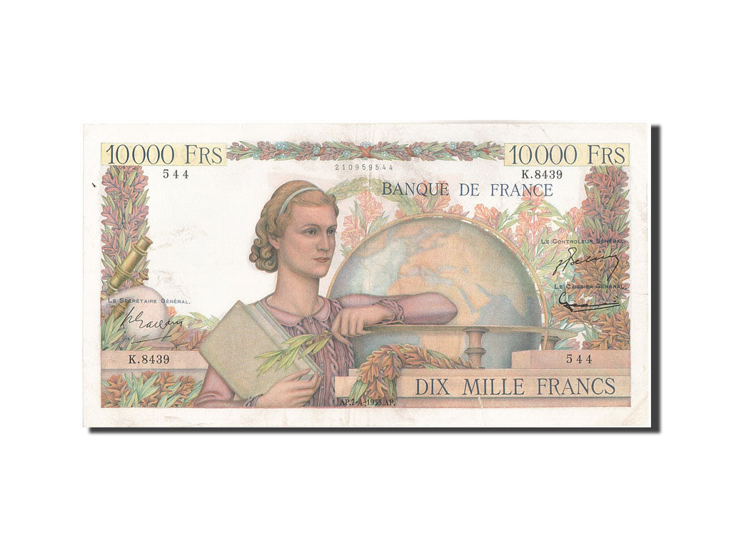France, 10,000 Francs, 10 000 F 1945-1956 ''Génie Français'', 1955, KM:132d...