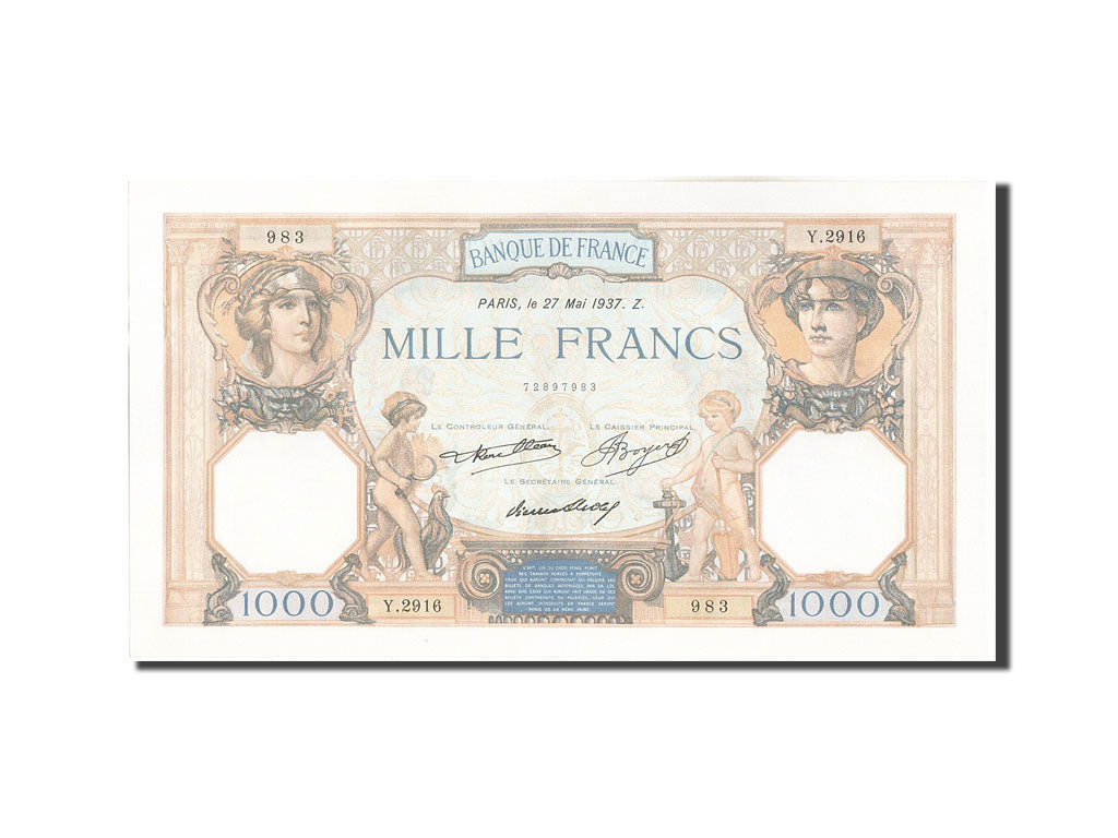France, 1000 Francs, 1 000 F 1927-1940 ''Cérès et Mercure'', 1937, KM:79c,...