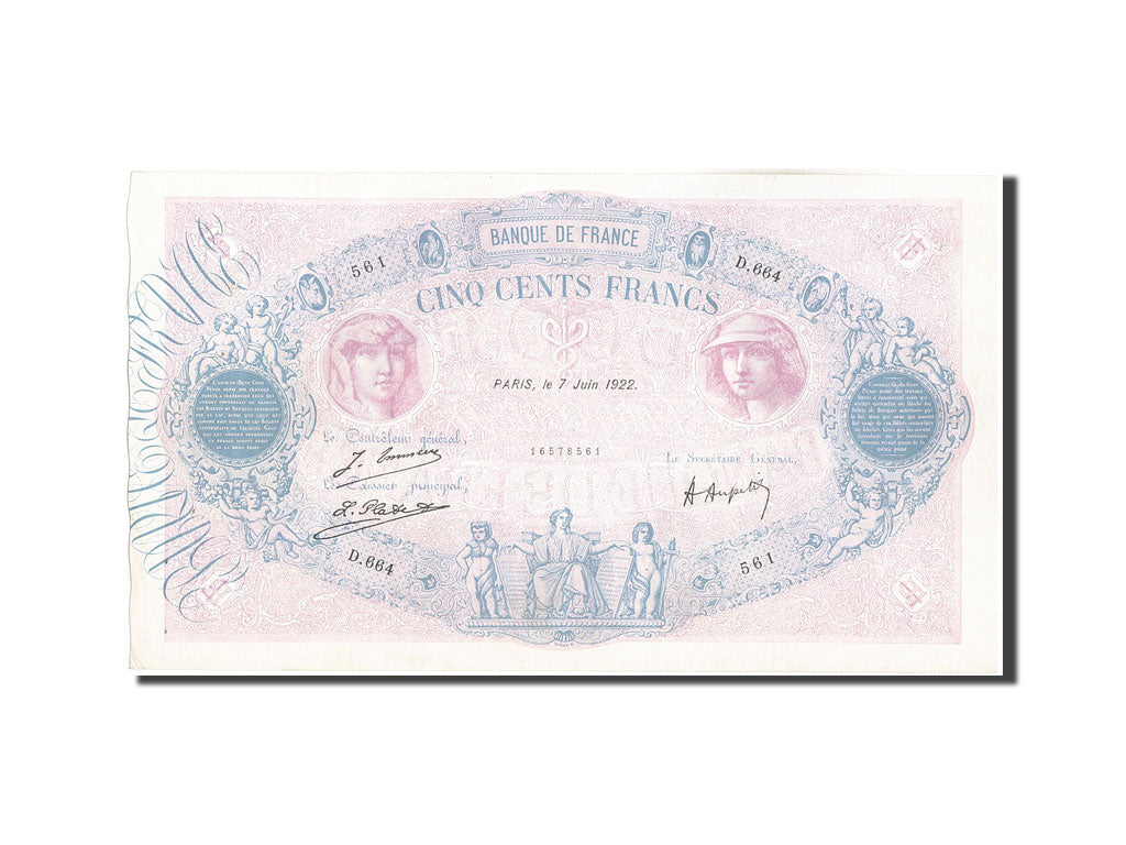 Billete, Francia, 500 Francs, 500 F 1888-1940 ''Bleu et Rose'', 1922