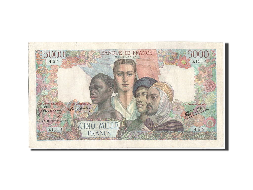 Francia, 5000 Francs, 5 000 F 1942-1947 ''Empire Français'', 1945, KM:103c,...