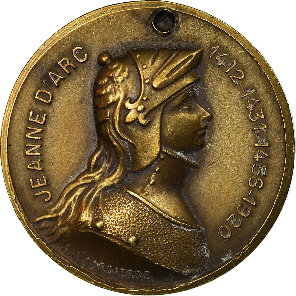 Francia, medalla, Jeanne d'Arc, Ville de Reims, 1920, Corbière, MBC+, Bronce