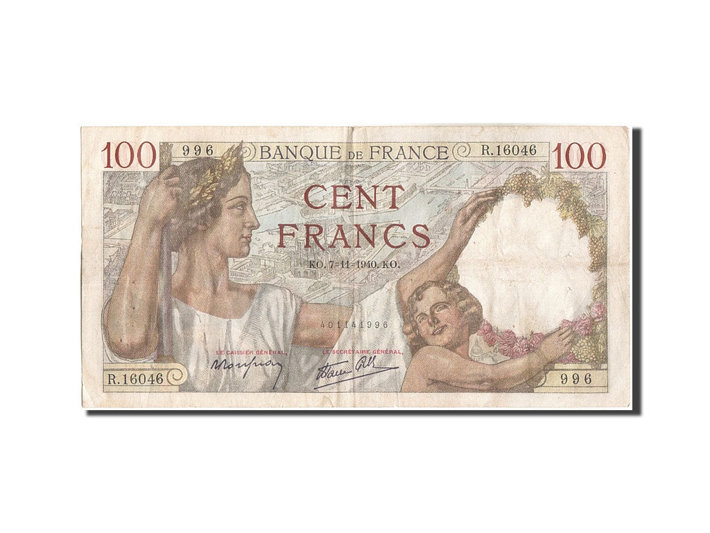 Banknote, France, 100 Francs, 100 F 1939-1942 ''Sully'', 1940, 1940-11-07