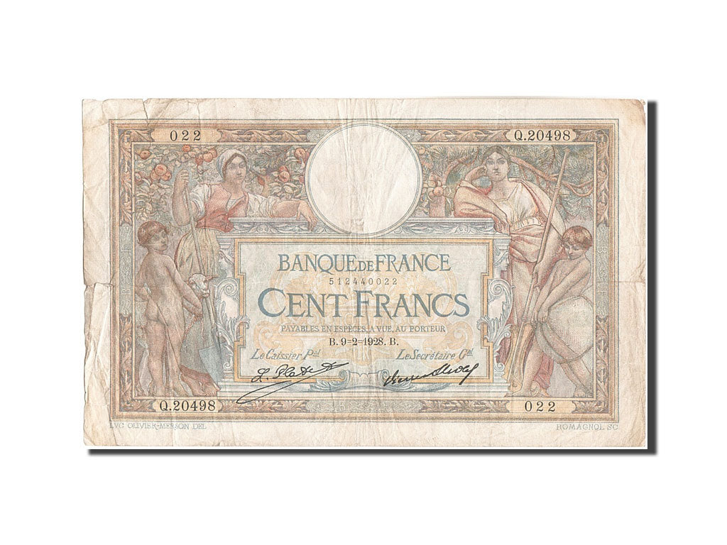Banknote, France, 100 Francs, 100 F 1908-1939 ''Luc Olivier Merson'', 1928