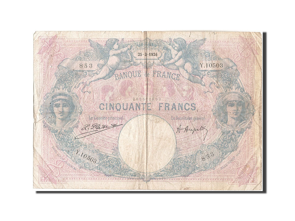 France, 50 Francs, 50 F 1889-1927 ''Bleu et Rose'', 1924, KM:64g, 1924-03-25,...