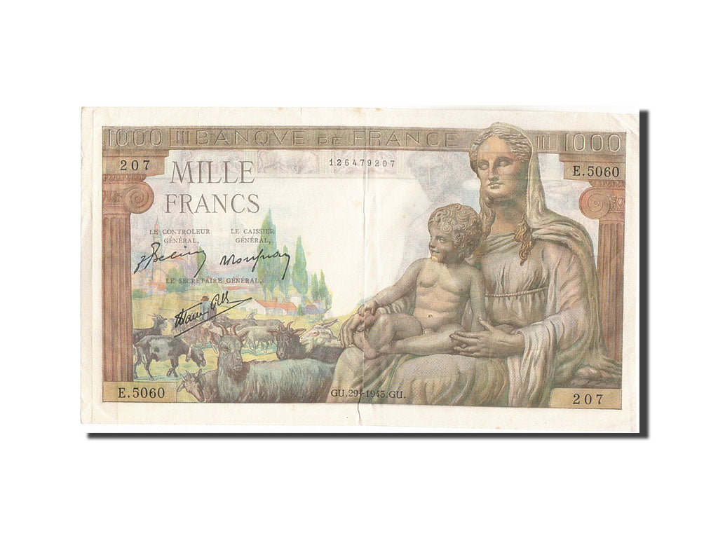 France, 1000 Francs, 1 000 F 1942-1943 ''Déesse Déméter'', 1943, KM:102, 1...