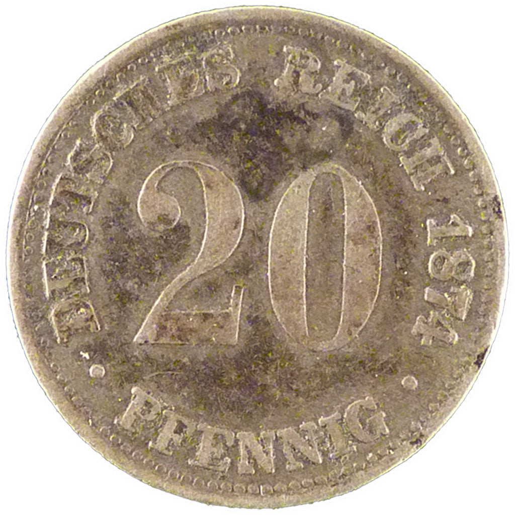 GERMANIA - IMPERO, Wilhelm I, 20 Pfennig, 1874, Berlin, MB, Argento, KM:5