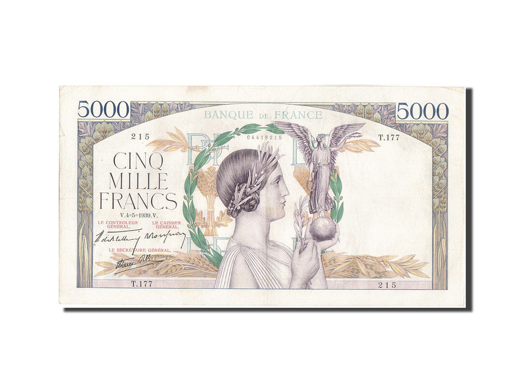 France, 5000 Francs, 5 000 F 1934-1944 ''Victoire'', 1939, KM:97a, 1939-05-04...
