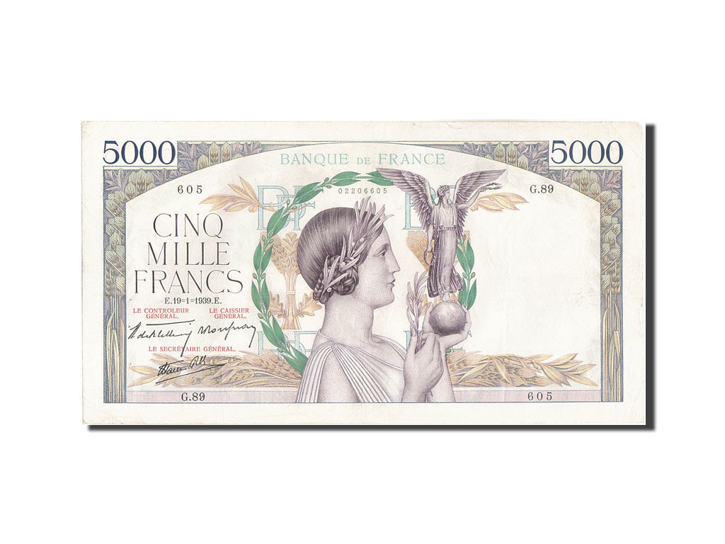 Banknote, France, 5000 Francs, 5 000 F 1934-1944 ''Victoire'', 1939, 1939-01-19