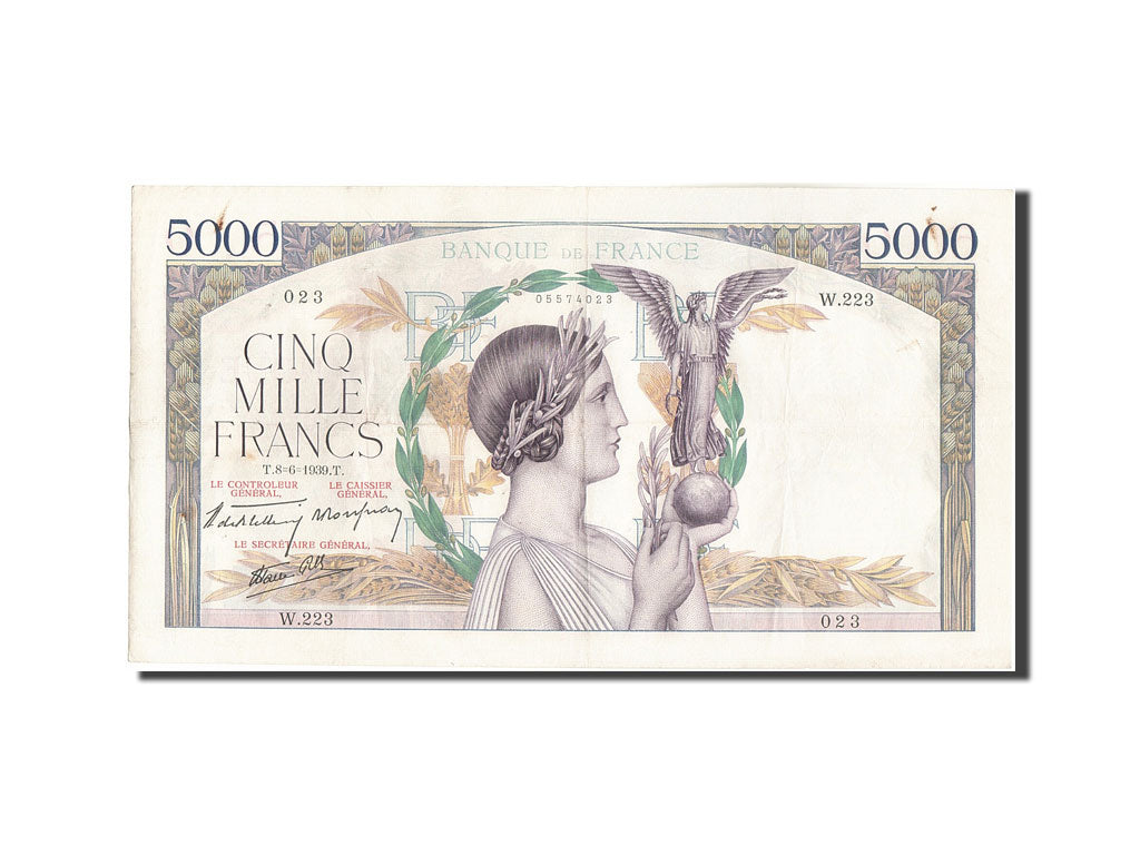 Francia, 5000 Francs, 5 000 F 1934-1944 ''Victoire'', 1939, KM:97a, 1939-06-0...