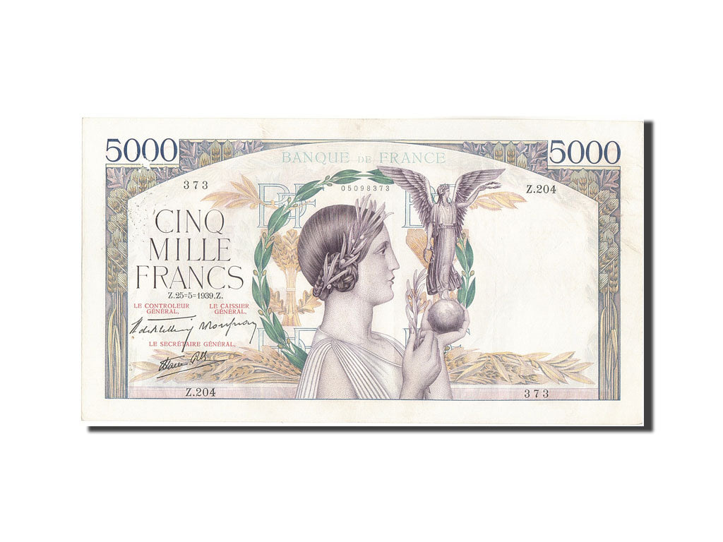 France, 5000 Francs, 5 000 F 1934-1944 ''Victoire'', 1939, 1939-05-25, KM:97a...