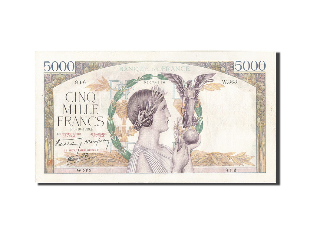 Billet, France, 5000 Francs, 5 000 F 1934-1944 ''Victoire'', 1939, 1939-10-05