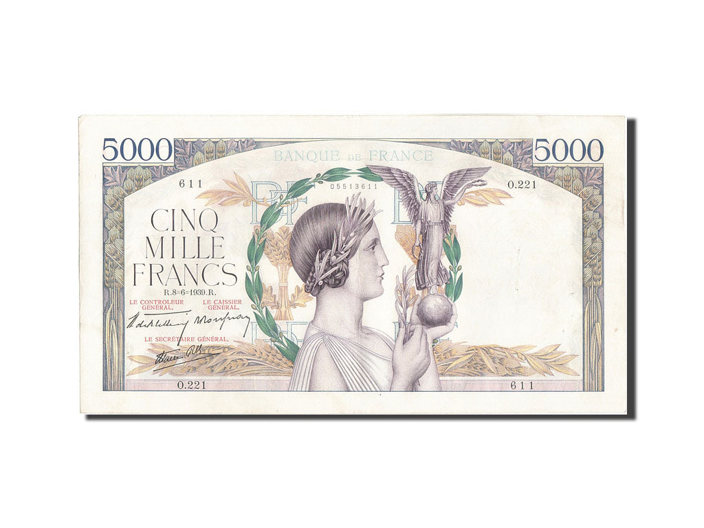 Banknote, France, 5000 Francs, 5 000 F 1934-1944 ''Victoire'', 1939, 1939-06-08