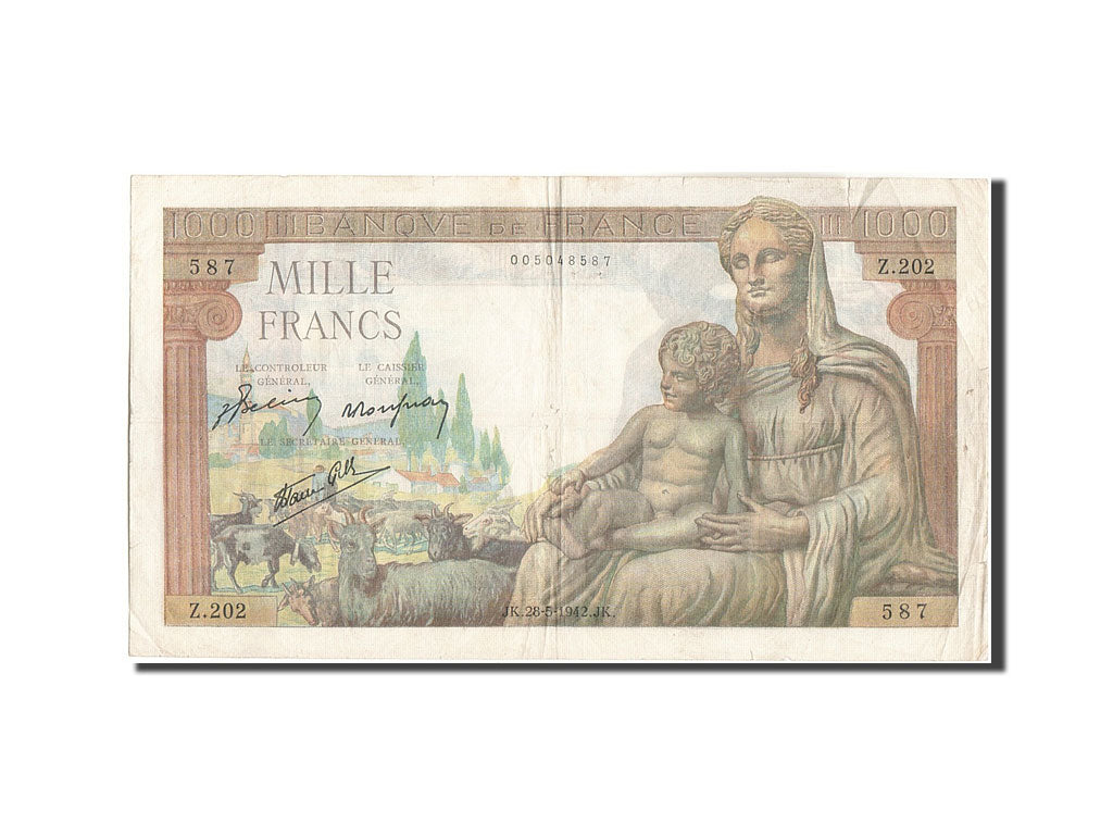 Banknote, France, 1000 Francs, 1 000 F 1942-1943 ''Déesse Déméter'', 1942
