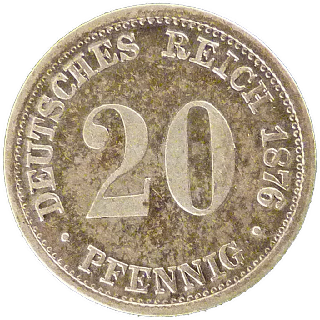 GERMANY - EMPIRE, 20 Pfennig, 1876, Munich, KM #5, EF(40-45), Silver, 1.10
