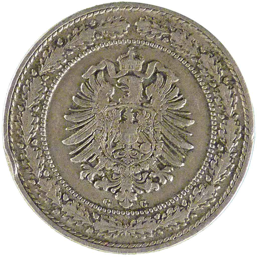 GERMANIA - IMPERO, Wilhelm I, 20 Pfennig, 1888, Karlsruhe, BB, Rame-nichel