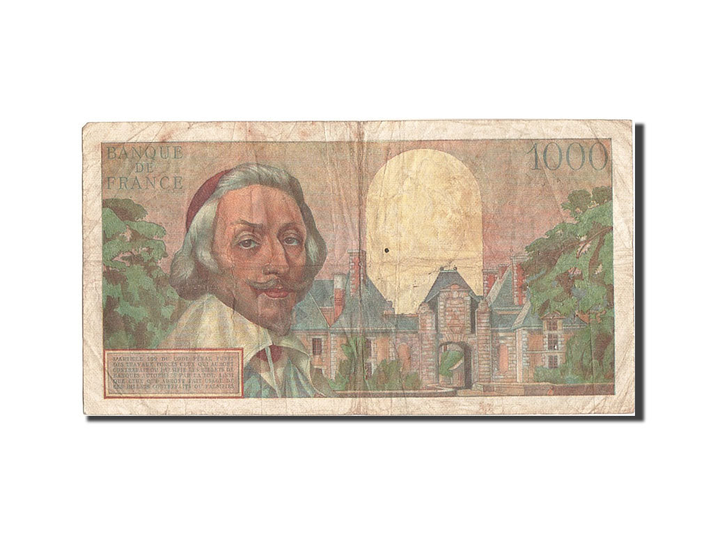 Geldschein, Frankreich, 1000 Francs, 1 000 F 1953-1957 ''Richelieu'', 1955
