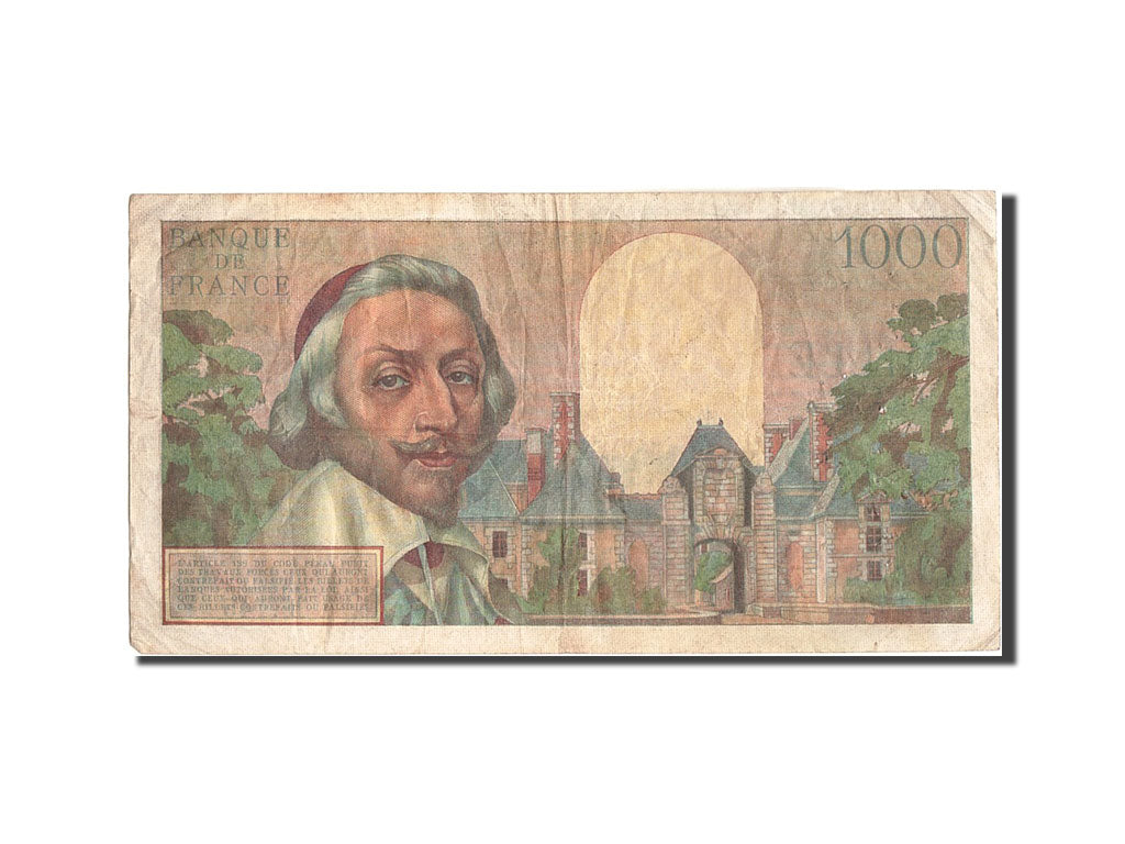 France, 1000 Francs, 1 000 F 1953-1957 ''Richelieu'', 1955, KM:134a, 1955-04-...