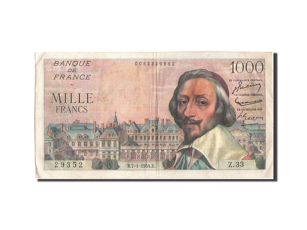 France, 1000 Francs, 1 000 F 1953-1957 ''Richelieu'', 1954, KM:134a, 1954-01-...