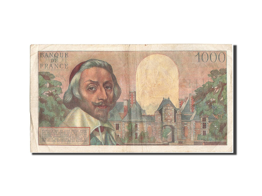 France, 1000 Francs, 1 000 F 1953-1957 ''Richelieu'', 1955, KM:134a, 1955-04-...