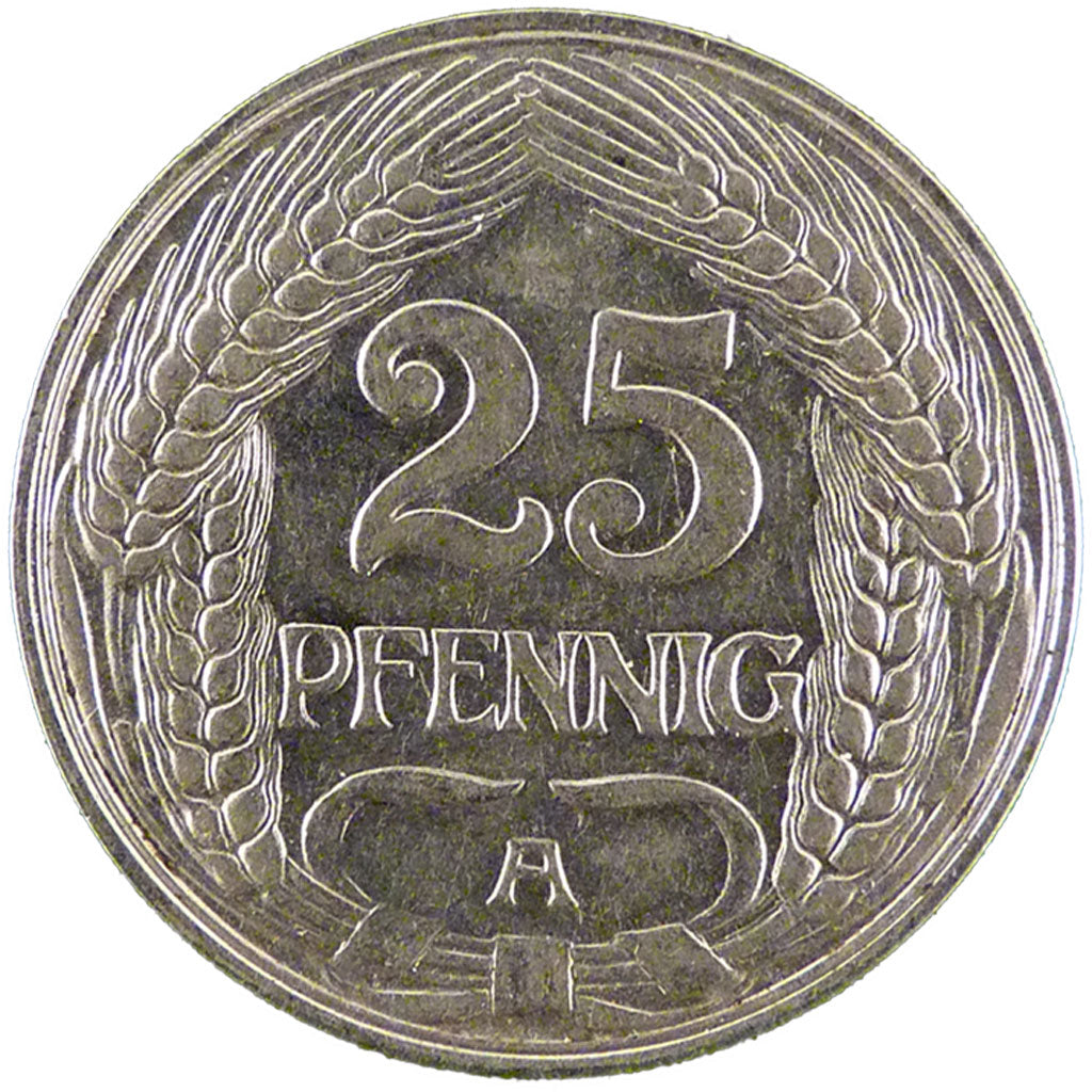 GERMANY - EMPIRE, 25 Pfennig, 1910, Berlin, KM #18, AU(55-58), Nickel, 23, 3.90