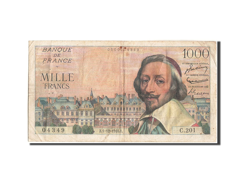 Frankreich, 1000 Francs, 1 000 F 1953-1957 ''Richelieu'', 1955, KM:134a, 1955...