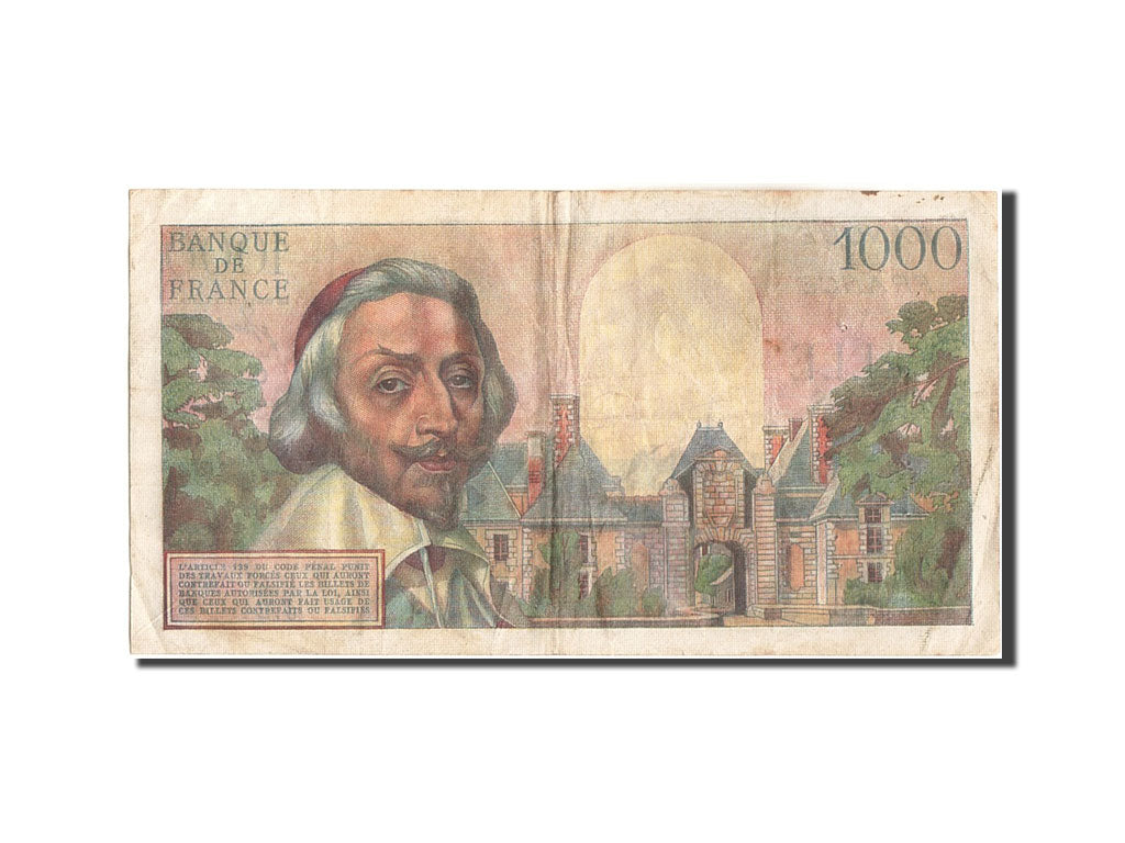 Francia, 1000 Francs, 1 000 F 1953-1957 ''Richelieu'', 1954, KM:134a, 1954-01...
