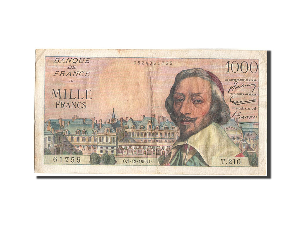 Francia, 1000 Francs, 1 000 F 1953-1957 ''Richelieu'', 1955, KM:134a, 1955-12...