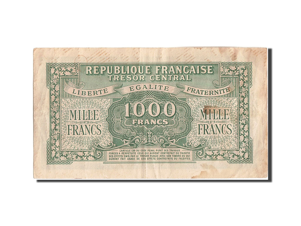France, 1000 Francs, 1943-1945 Marianne, 1945, KM:107, Undated (1945), EF(40-...